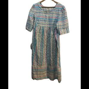 Vintage pastel multicolored striped housecoat! Super light and airy! Cottagecore